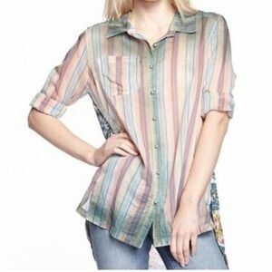 Aratta Silent Journey Faded Memories Multicolor Striped Floral Shirt Size XL